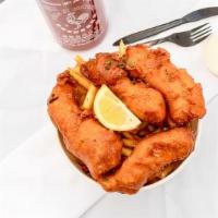 Fish & Chips · Favorite. Beer battered cod with old bay fries.