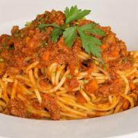 Spaghetti Alla Bolognese · Spaghetti with a traditional slow cooked meat sauce