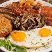 Urth Laguna Breakfast · Two eggs any style, Urth potatoes, mixed mushrooms,
oven-roasted tomato, bacon, sausage and ...