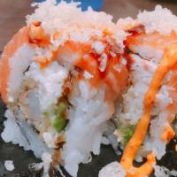 Spicy Crunch Roll · Spicy. In: shrimp tempura, spicy tuna, avocado. Top: crunch (eel sauce, spicy mayo)