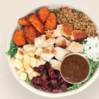 Harvest Bowl · Shredded Kale, Quinoa, Roasted Chicken Breast, Apples, Sweet Potatoes, Goat Cheese, Dried Cr...