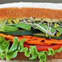 Veggie Sandwich / Bánh Mì Chay · with mayonnaise, cucumber, tomato, pickled daikon and carrots, cilantro & jalapeño (French b...