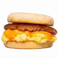 Sausage, Egg & Cheese · Breakfast sausage patty, scrambled eggs, sharp cheddar cheese & sauce of your choice on a to...