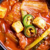 Kimchi Jjigae Soup · Spicy kimchi stew with tofu, pork and vegetables.