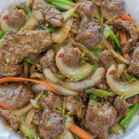 Mongolian Beef · -green and white onions
-carrot
-beef