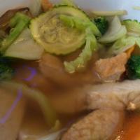 Vegetable Soup No Noodle · Vegan. Vegetable broth cooked with shiitake mushrooms, carrots, broccoli, spinach, ginger, f...