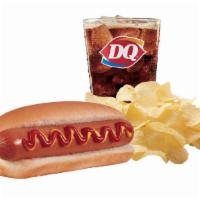 Hot Dog (Combo) · Our famous hot dog with your choice of pop and chips!