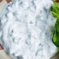 Yogurt Cucumber Dip · yogurt, cucumber, garlic, dry mint. Served with pita. (VG GF)