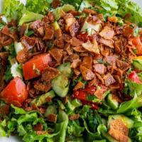 Fattoush Salad · green leaf lettuce, tomato, cucumber, green onion, parsley, radish, bell pepper, mint, sumac...