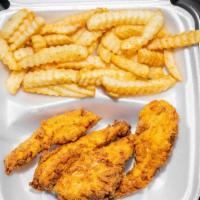 Chicken Tender Basket · Four fried chicken tenders with fries and a dinner roll. Choose from five different flavors ...