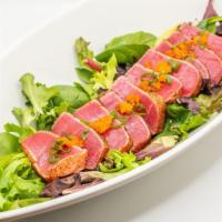 Tuna Tataki · seared tuna with salad.