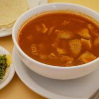 Menudo Grande · Delicious honeycomb tripe and hominy in our signature red broth. Served with flour or corn t...