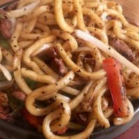 Beef Udon  Or Spaghetti With Black Pepper Sauce · 