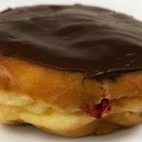 Strawberry Nutella · A strawberry jelly donut with Nutella frosting.