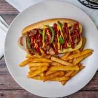 The Original Hot Dog · All-beef frank served with choice of ketchup, mustard, relish and onion. Served with choice ...