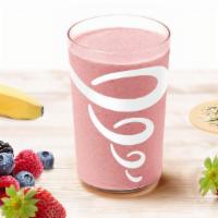 Banana Berry (V) · Banana, strawberry, oat milk, and mixed berry juice