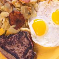 Top Sirloin Steak & Eggs (2) · 2 eggs any style with a top sirloin steak; served with your choice of side and toast.  Add  ...