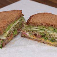 The Fresh Veggie · Avocado mash, sprouts, sliced cucumber, diced bell peppers, provolone cheese, Italian dressi...