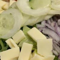 The Green Salad · Fresh lettuce mix, tomato, red onion, cucumber, provolone, your choice of dressing. Choice o...
