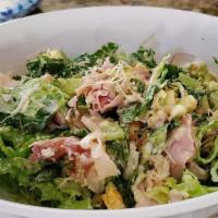 Chef Salad · Fresh lettuce mix, sprouts, tomato, red onion, egg, bacon, ham, turkey, diced Swiss and ched...