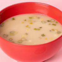 Miso Soup · Miso broth with tofu and seaweed.