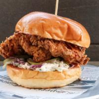Amber'S Fried Chicken Sandwich · Jalapeño slaw, and pickles.
