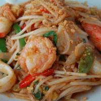 Seafood Pad Thai · Spicy. shrimp, scallop, calamari, peanuts.