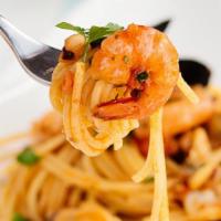 Frutti Di Mare · Spaghetti pasta with shrimps ,calamary in spicy tomato sauce