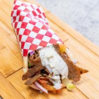 Famous Gyro Sandwich · Your choice of beef or lamb or chicken sliced gyro, lettuce, tomato, onions, and tzatziki, w...