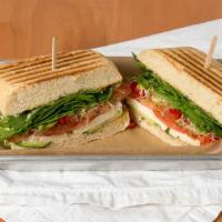 Veggie Grille Sandwich* · Tofu, grilled squash, red bell pepper, tomato, spinach, alfalfa, olive oil, balsamic, and ho...