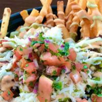 Surf And Turf Fries  · Shrimp, cheese, guacamole, sour cream