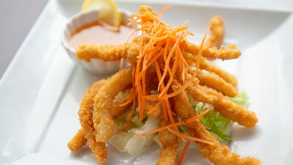 Fried Calamari · Deep fried calamari, served with sweet chili sauce.