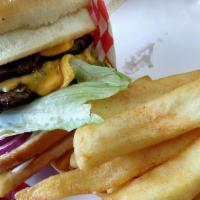 #7. Double Cheese Burger (Combo) · With fries and drink. Double meat, double American  cheese, lettuce, tomato, onions, pickle,...