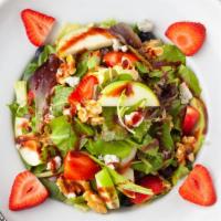 Garden Fresh Salad · Romaine lettuce, spring mix, fresh berries, strawberries, gorgonzola cheese, walnuts, tossed...