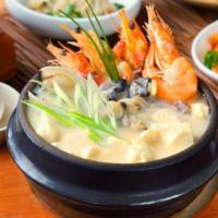 Seafood Tofu Soup · Shrimp, clams and oysters.
