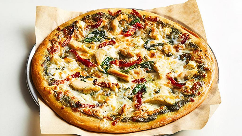 Nat · The Nat: Basil pesto with sundried tomatoes, topped with a mixture of mozzarella and feta cheese, spinach and grilled chicken.. Download the Your Pie Rewards App to earn free pizza!.