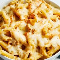 Cheesy Alfredo  · Cheesy Alfredo: Penne pasta, with creamy alfredo sauce, mozzarella and feta cheese topped wi...