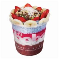 Signature Bowl · Acai, Pitaya, Blue Majik and Coconut Chia Pudding (Base). Topped with Strawberry, Banana, Ca...