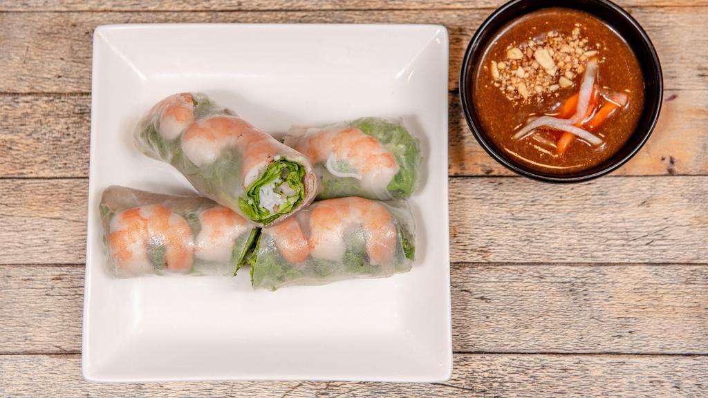 Og Spring Rolls (2 Pieces) · Steamed pork, shrimp, rice vermicelli, lettuce, bean sprouts and shredded mint wrapped in soft rice papers. Served with our homemade peanut sauce.