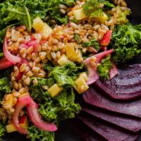 Kale · oil & vinegar dressing with kale, pickled red onion, beets

(contains gluten)
(contains nuts)