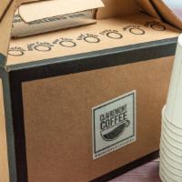 Coffee Box · 96 oz  Coffee Box - comes with 10 to go cups and lids and a mix of sugars.