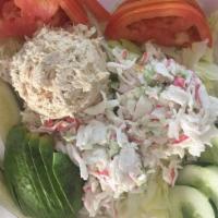 Albacore Tuna Salad · Two scoops of tuna , tomato, cucumber, onion, pickles, lettuce.