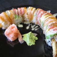 Rainbow Roll · Raw. D.F.S., crab. Avocado, tuna, salmon with sauce.