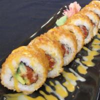 Fried Spicy Tuna Roll · Hot & Spicy. Spicy tuna, avocado, cucumber, tobiko. Then deep fried with sauce.
