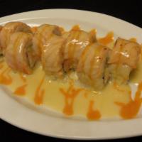 Laguna Roll · Avocado, crab. Salmon, then broiled with sauce.