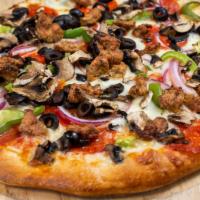 San Diegan · Pepperoni, sausage, mushrooms, onions, green peppers black olives, red sauce and mozzarella ...