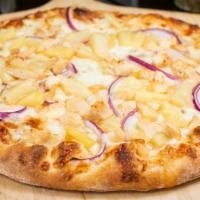 Barbecue Chicken · Chicken, pineapple, red onion, BBQ sauce and mozzarella cheese.