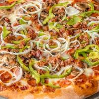 Pappy'S Special · Topped with pepperoni, ham, mushrooms, bell peppers, onions, and bacon bits.