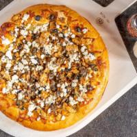 Pizzandrea · Mozzarella with marinated chicken breast strips sautéed with garlic, onions, mushrooms and w...