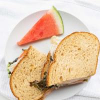 Turkey Breast Sandwich · Boars head, low sodium, oven roasted turkey breast, lettuce, tomato, mayo and dijon mustard.